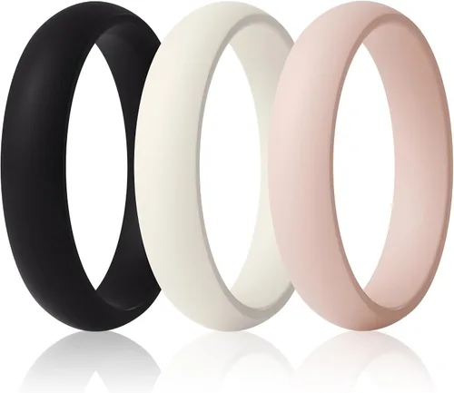 Vista 30 de ThunderFit Anillos de aniversario de silicona para mujer, 5.5 mm de ancho, 2 mm de grosor, bandas de goma de boda, paquete múltiple variado 1-12