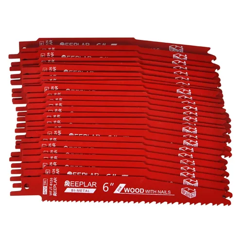 Vista 11 de Paquete de 10 hojas de sierra recíproca de 6 pulgadas 6/12 TPI para madera con clavos incrustados, hojas bimetálicas para cortar montantes y clavos
