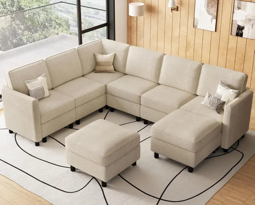 Vista 22 de Belffin - Sofá cama modular de 110.2 pulgadas, 12 asientos, color beige