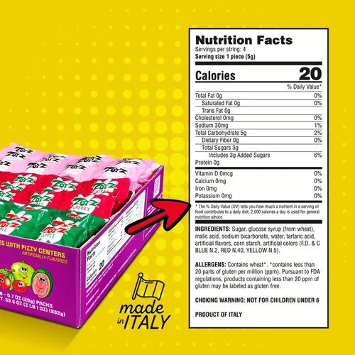 Vista 2 de Zotz Fizz Sour Candy - Cereza, sandía, manzana (caja de 48)