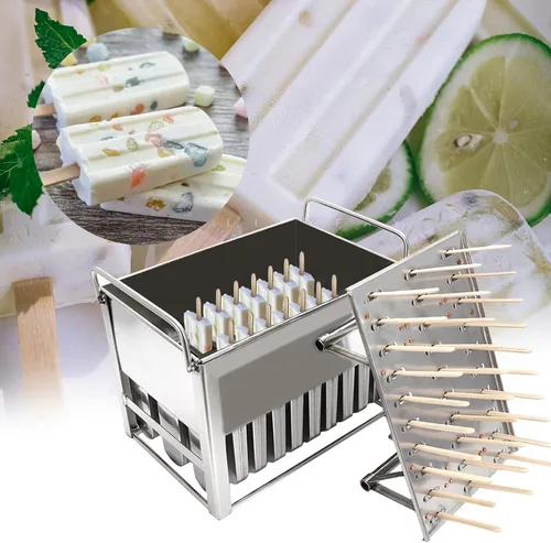 Vista 15 de Molde para hacer helados de acero inoxidable, moldes para paletas de hielo con 10 tazas de molde y estante, herramienta para hacer moldes de paletas