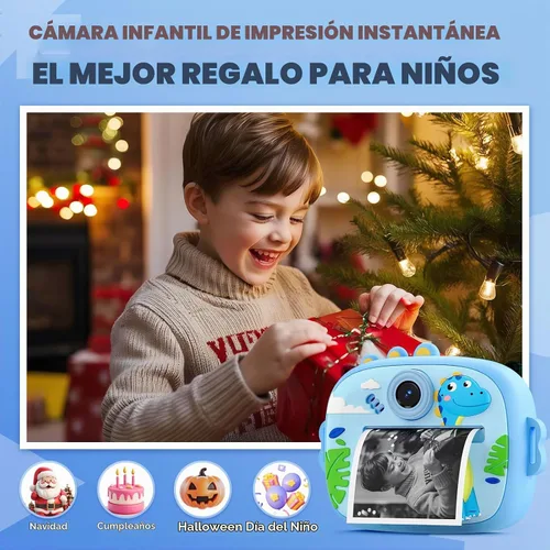 Vista 5 de Cámara de impresión instantánea para niños, cámara digital para niños con Dinosaurio azul