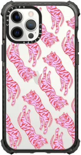 Vista 30 de CASETiFY Funda Ultra Impact para iPhone 12 Pro Max - Adhesivo Aries Moross, color negro transparente