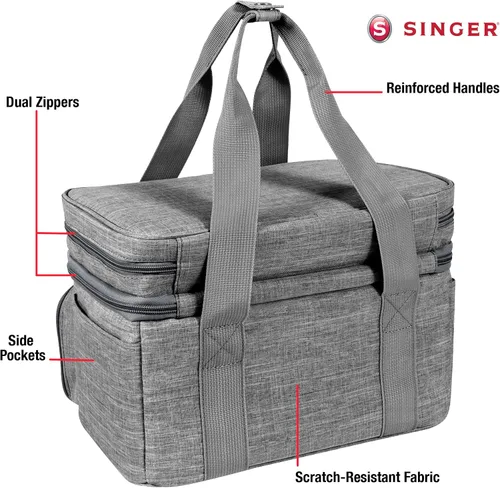 Vista 7 de Organizador de Accesorios de Costura SINGER (Solo Bolsa) – Bolsa de Almacenamiento de Costura Portátil de Doble Capa 2 Fundas Desmontables y 18