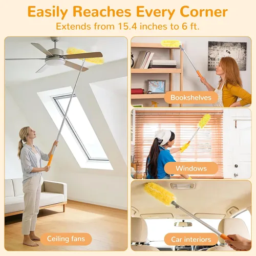 Vista 3 de Plumero extensible de mango largo de 6 pies con 50 repuestos para plumero Swiffer, kit de microfibra resistente de 360° para techos altos 50
