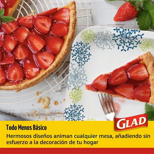 Vista 4 de Glad Everyday - Platos redondos de papel, platos desechables de postre y aperitivo con estampado de hortensias azules para comidas y fiestas, a