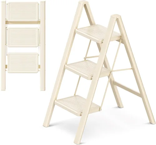 Vista 12 de Escalera plegable de 2 escalones con pedal ancho antideslizante, capacidad de 330 libras, escalera portátil ligera para uso en el hogar y la cocina