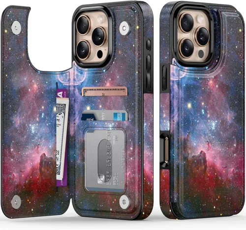 Vista 340 de LETO para iPhone 15 Pro Funda tipo cartera - Tapa tipo folio con patada - Diseños de moda - Tarjetero - Funda protectora para mujeres y niñas - 6.1