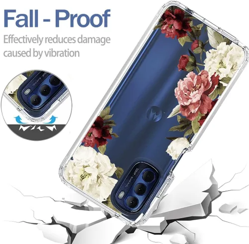 Vista 7 de XT2211 - Funda para Moto G Stylus 2022 4G, funda con protector de pantalla de vidrio templado, bonito patrón floral transparente, funda protectora