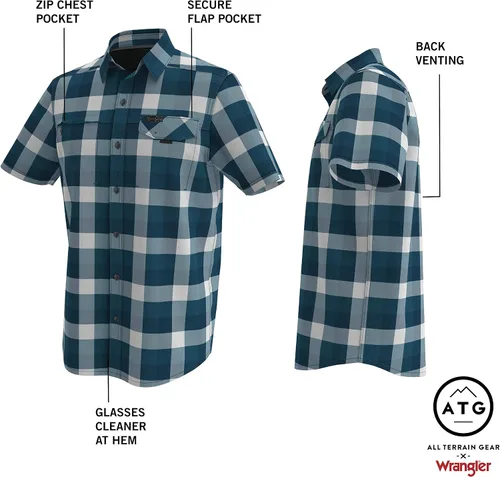 Vista 6 de ATG by Wrangler Camisa de manga corta con bolsillo asimétrico con cremallera para hombre