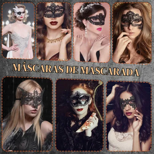 Vista 4 de Chivao - 50 máscaras de encaje para mujer, fiesta de Halloween, color negro