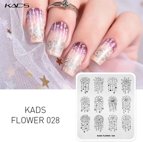 Vista 2 de KADS Juego de 5 placas de sello de uñas, placa de estampado artístico con hojas, flores, diseños de animales