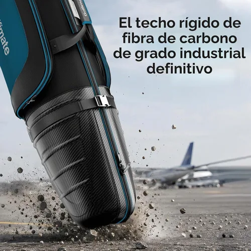 Vista 4 de Golf Travel Bags for Airlines with Carbon Fiber Hard Top Fibra de carbono negra con tuberías azules