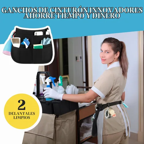 Vista 4 de Panitay 9 Pocket Professional Cleaning Apron for Housekeeping with Adjustable Belt Waitress Server Apron for Adults