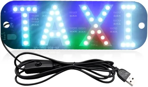 Vista 5 de Luz de señal de taxi botón de encendido/apagado USB, letrero LED brillante para taxi, colocación de ventana de ventosa para taxi automóvil (azul)
