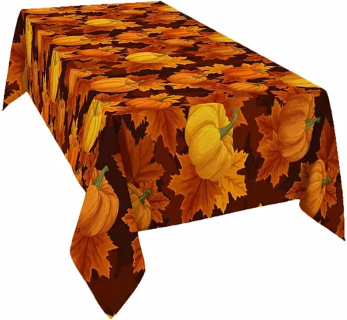 Vista 15 de Mantel rectangular de Acción de Gracias, mantel rectangular de calabaza naranja de 60 x 102 pulgadas, manteles de hojas de arce otoñales, mantel
