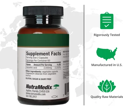 Vista 2 de NutraMedix Vitamina C 1000 mg – Suplemento antioxidante para apoyo inmunológico y salud cardíaca – Vitamina C de ácido ascórbico – Vegano, sin OMG