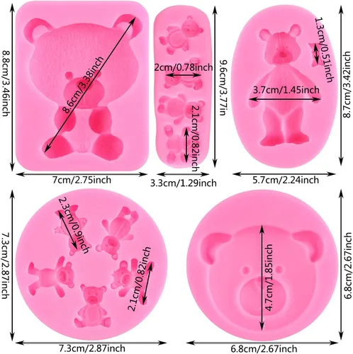 Vista 11 de ZiXiang - Molde de fondant de perlas de silicona para oso, juego de 5 Ball Pearl Semi Sphere Chocolate Molds Teddy Bear Cake Decorating Cupcake
