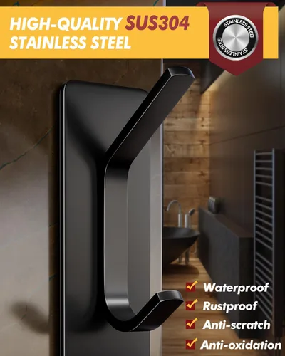 Vista 3 de Auxmir Ganchos autoadhesivos resistentes de 15 libras, paquete de 5 ganchos de pared de acero inoxidable para abrigos, toallas, batas, impermeables