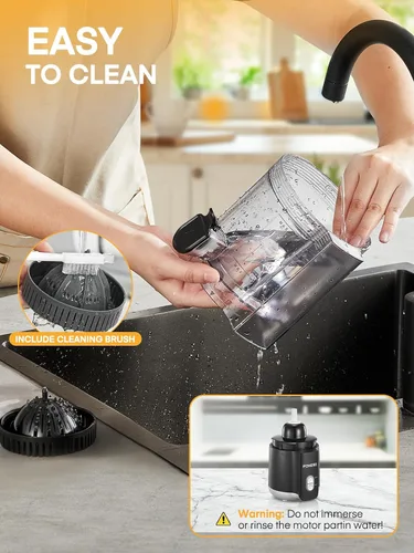 Vista 7 de FOHERE Exprimidor eléctrico de cítricos, máquina exprimidora de naranja manos libres con 2 conos intercambiables, exprimidor automático de jugo