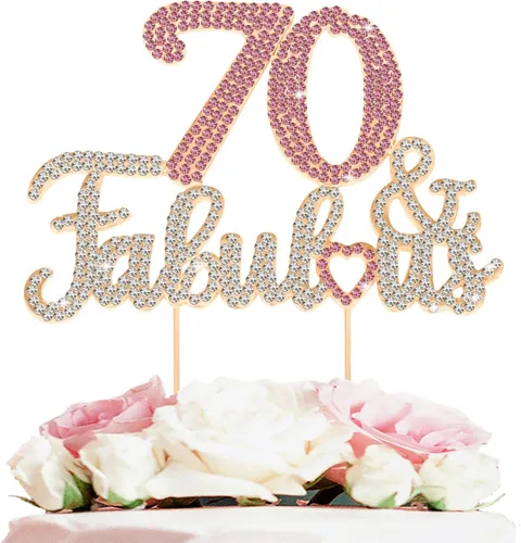 Vista 27 de 25 y fabulosa decoración de pastel de diamantes de imitación dorados y rosados – Feliz cumpleaños 25 años saluda a 25 años de edad, decoración