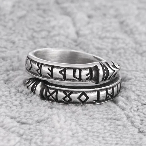 Vista 3 de Gungneer Anillo circular de runa vikinga nórdica de acero inoxidable para hombres y mujeres, joyería de amuleto pagano nórdico