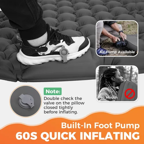Vista 7 de KingCamp Colchoneta de dormir para camping, colchoneta inflable ultraligera conectable, colchón de camping con almohada integrada de 6.3 pulgadas