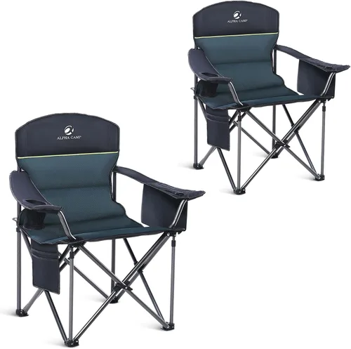 Vista 19 de ALPHA CAMP Silla de Camping Plegable de Gran Tamaño, Soporte Resistente de 450 LBS, Marco de Acero Plegable, Silla con Brazos Acolchados
