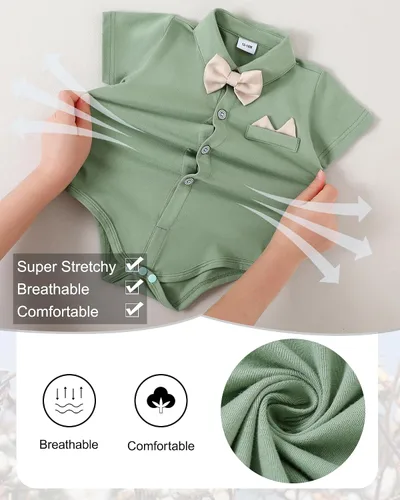 Vista 4 de YALLET Baby Boy Clothes Suit Newborn Infant Gentleman Outfits, Formal Dress Shirt+ Bowtie+ Suspender Pants Wedding Party Set