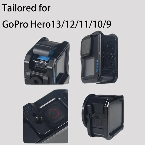 Vista 6 de Funda protectora de aluminio para GoPro Hero 13/12/11/10/9, estuches de marco duro duraderos, marco de carcasa de metal resistente con dedos