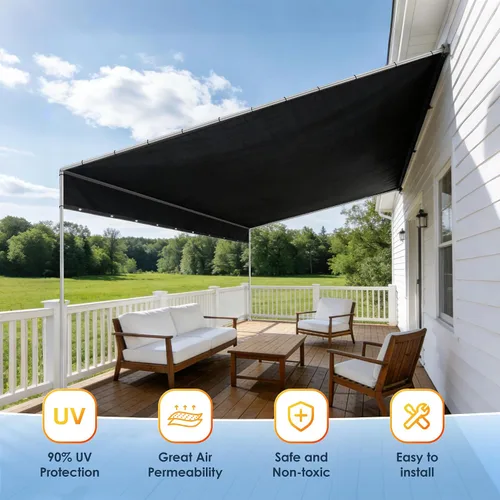 Vista 2 de Tela 90% para patio y pérgola, red de sombra de polietileno de alta densidad con protección UV con bordes y ojales reforzados, parasol resistente al