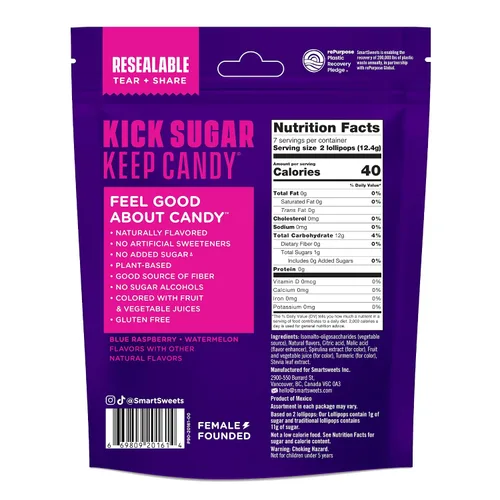 Vista 2 de SmartSweets - Paletas de Halloween 3 oz (12 paletas por paquete) Caramelo de gomitas bajo en azúcar y calorías Snacks saludables para niños