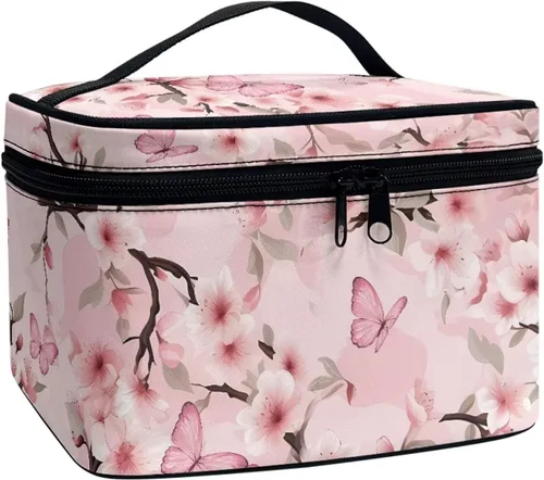 Vista 45 de doginthehole Bolsa de maquillaje, bolsa de cosméticos de viaje, bolsa de aseo portátil grande, organizador de accesorios para mujeres y niñas