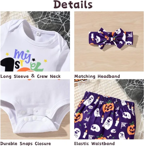 Vista 4 de Aalizzwell Traje de Halloween para bebés niños y niñas, ropa neutra de género