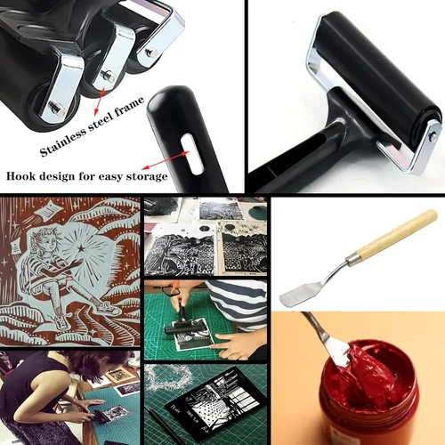 Vista 5 de HRJZF Rodillos de goma suave para manualidades, rodillos de sujeción para grabado, brocha, aplicador de tinta, herramienta de pintura al óleo