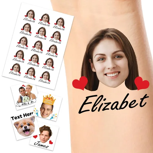 Vista 19 de YesCustom Tatuajes temporales personalizados con nombre, corazones de amor, tatuaje de cara falsa personalizada con foto para mujeres y hombres