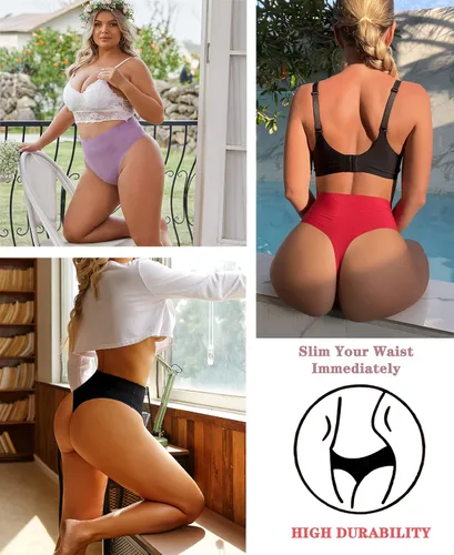Vista 2 de Knowyou Tangas de cintura alta para mujer, ropa interior sin costuras para mujer, bragas sexys transpirables para mujeres, paquete de 6