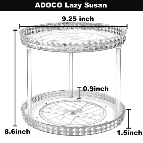 Vista 6 de Organizador de baño Lazy Susan de 2 niveles, organizador de maquillaje cosmético giratorio transparente de 360 grados para tocador, organizador