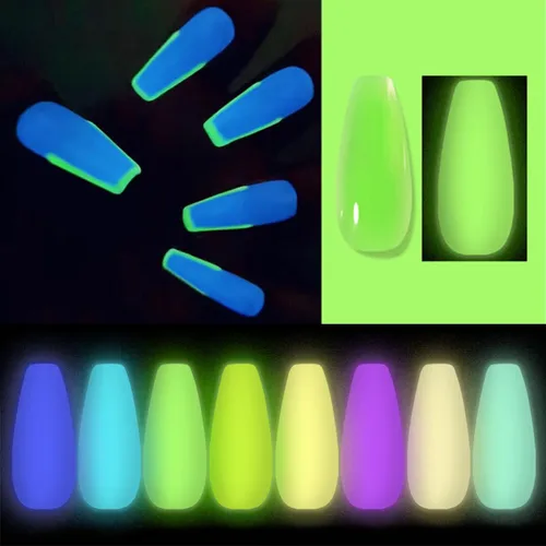 Vista 4 de Kit de uñas de poligel luminoso de 8 colores, extensión de uñas de poligel que brilla en la oscuridad, gel constructor para uñas, manicura de neón