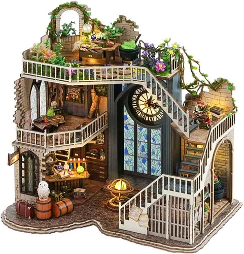 Vista 10 de CUTEBEE Casa de muñecas en miniatura con muebles, kit de casa de muñecas de madera para bricolaje, a prueba de polvo, idea creativa para habitación