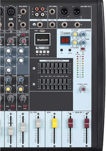 Vista 2 de Boytone Mezclador de audio Bluetooth profesional de 12 canales, grabación de PC, 16 efectos DSP, alimentación fantasma de 48 V, conector de 11