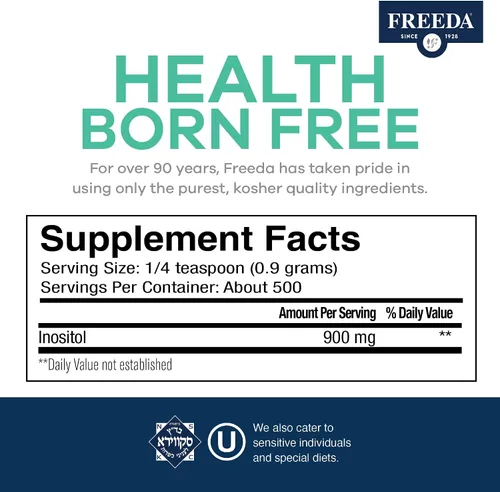 Vista 3 de FREEDA Polvo puro de mio-inositol – Vitamina B8 para hormonas, estado de ánimo y salud celular – Apoya la fertilidad, la concentración, la energía