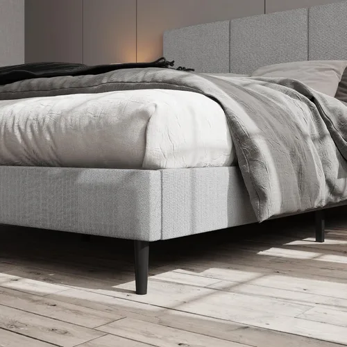 Vista 6 de IOILORI Base de cama tamaño Queen con cabecera tapizada, listones de madera resistentes, no requiere somier, silencioso, fácil montaje, gris