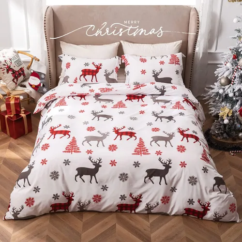 Vista 2 de MILDLY Juego de funda de edredón de Navidad, 100 % microfibra cepillada con estampado de copos de nieve