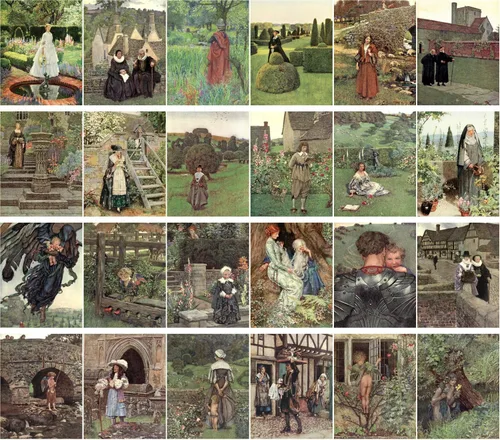 Vista 2 de PIXILUV Postales vintage 24 unids vida medieval vintage eduardiano libro ilustración