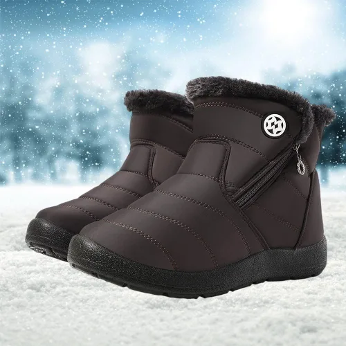 Vista 26 de Eagsouni Botas de nieve para mujer, botines de invierno para mujer, con forro de piel cálida, botines gruesos con cremallera, zapatos planos