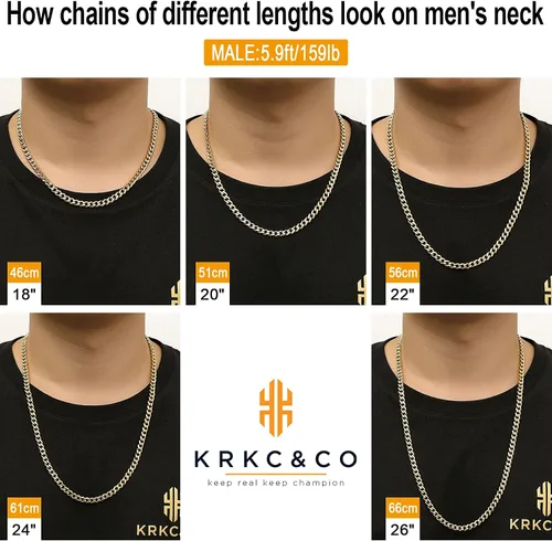 Vista 5 de KRKC&CO Cadenas de eslabones cubanos para hombre de 23560.354in, oro de 18 quilates, cadena de eslabones cubanos de Miami, joyería de hip hop