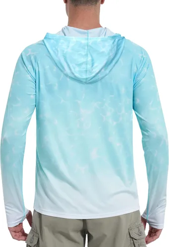 Vista 2 de Roadbox Men's Performance Fishing Hoodie, UPF 50+ UV Sun Protection Rash Guard, Outdoor Long Sleeve Water Hiking Swim Shirts