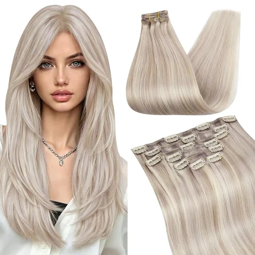 Vista 16 de Ugeat Extensiones de cabello humano con clip de 12 pulgadas, extensiones de cabello balayage con clip, marrón chocolate ombre, extensiones