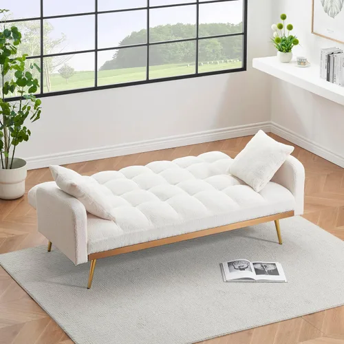 Vista 4 de Sofá biplaza convertible tipo futón reversible, sofá biplaza plegable, cama de invitados tapizada con forro polar tapizado, sofá cama convertible